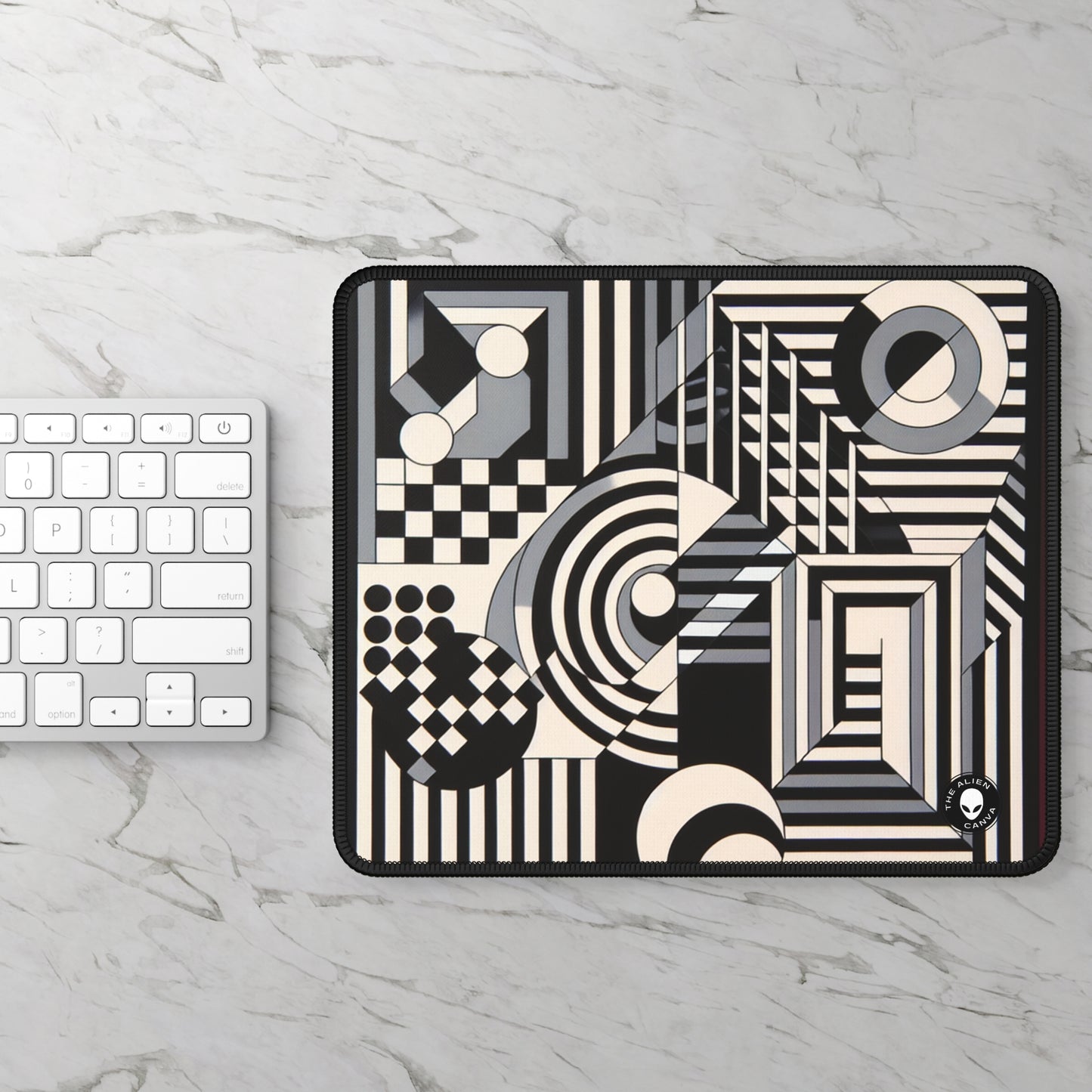 "Mesmerize: Bold Op Art Geometry in Black and White" - The Alien Gaming Mouse Pad Op Art