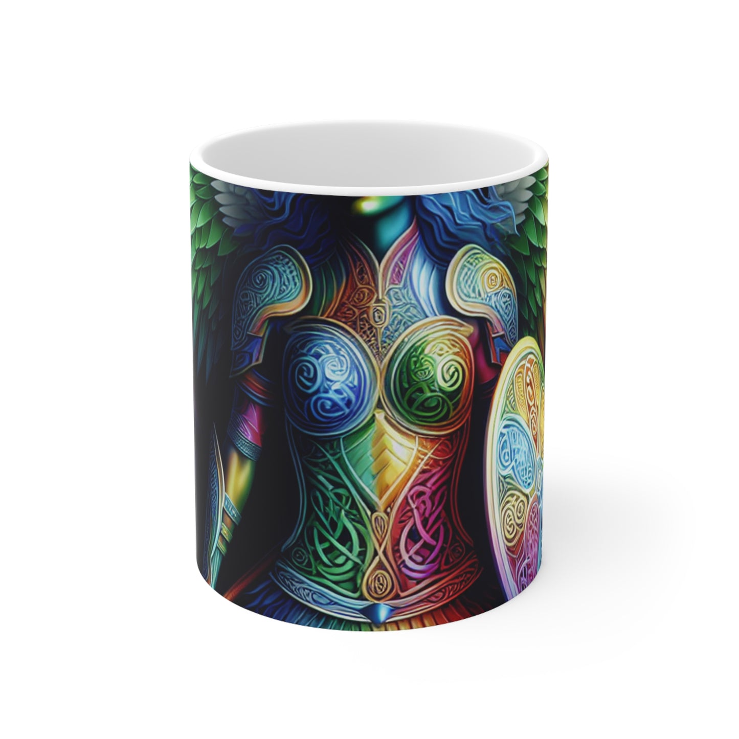 "Lionhearted Warrior Goddess: A Celtic-Inspired Artwork" - The Alien Ceramic Mug 11oz Celtic Art