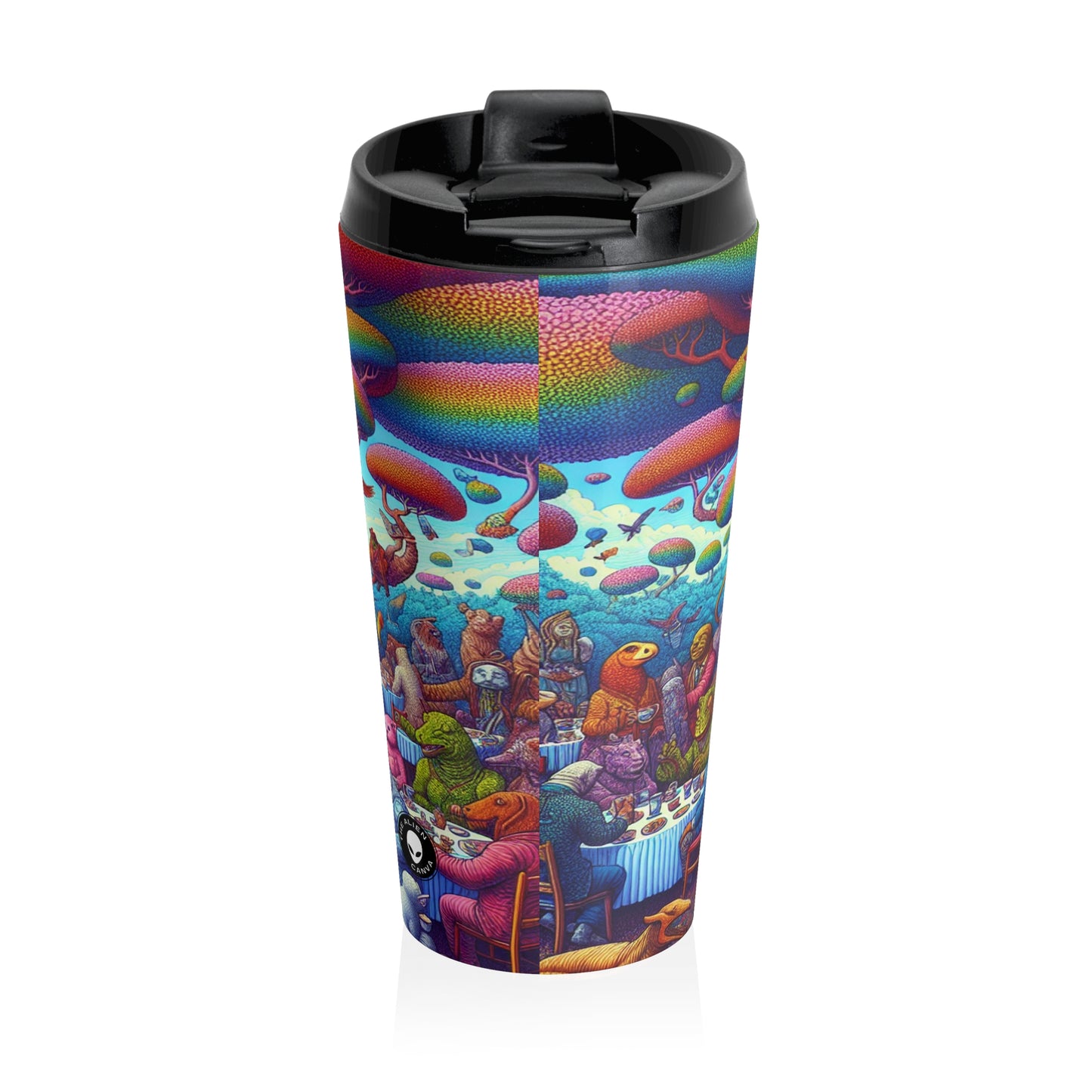 "Animal Tea Party in a Rainbow Wonderland" - The Alien Stainless Steel Travel Mug