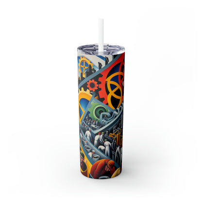 "Industrial Constructivism: Gears and Labor" - The Alien Maars® Skinny Tumbler with Straw 20oz Constructivism