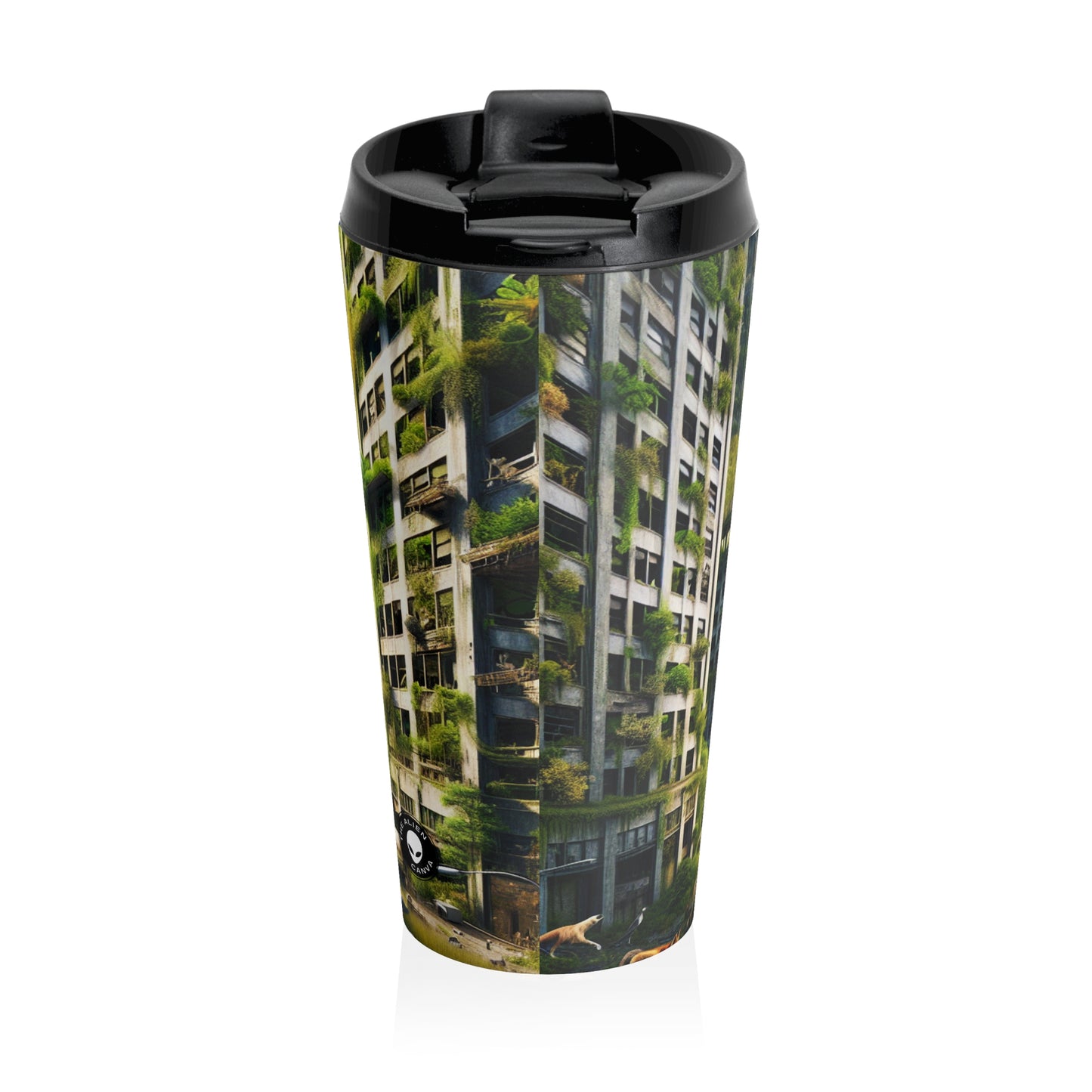 "Nature's Reclamation: A Futuristic Urban Jungle" - The Alien Stainless Steel Travel Mug