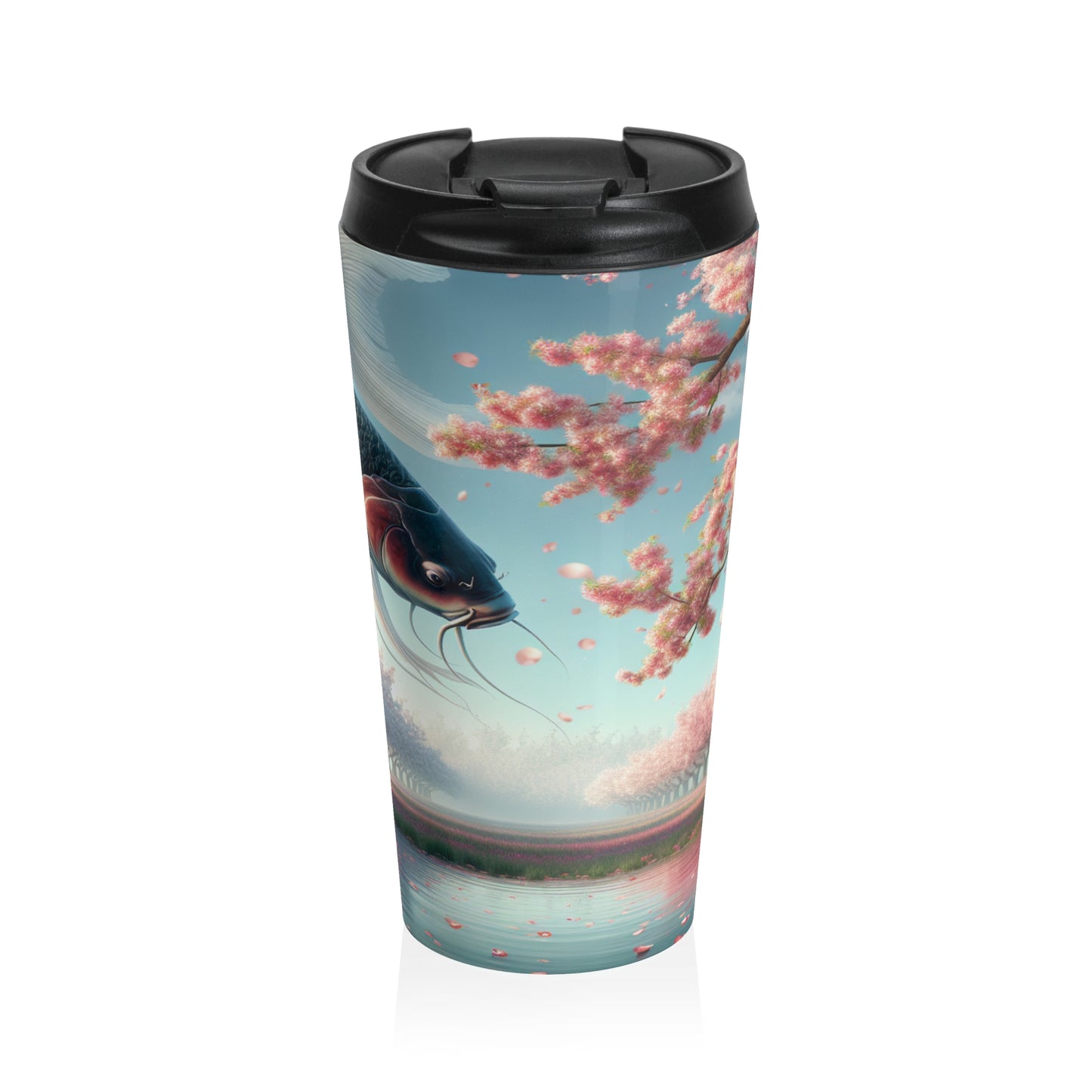 "Peces Koi en flores de cerezo: la belleza de la naturaleza" - Taza de viaje de acero inoxidable The Alien