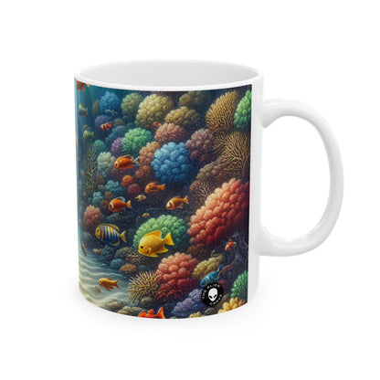 "Bajo las olas: tesoro en el arrecife de coral" - Taza de cerámica The Alien de 11 oz