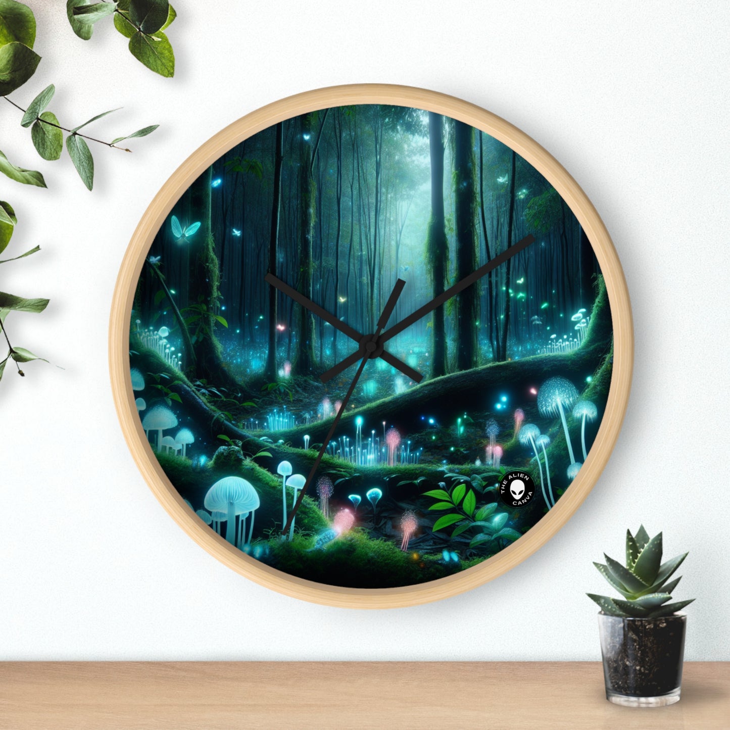 "Enchanted Night: Bioluminescent Forest" - The Alien Wall Clock