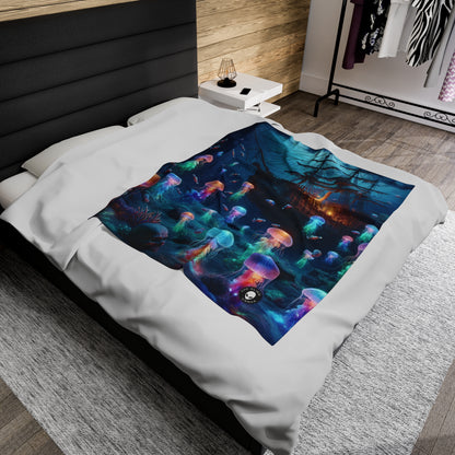 "Glowing Jellyfish Paradise: A Dreamy Underwater Adventure" - The Alien Velveteen Plush Blanket