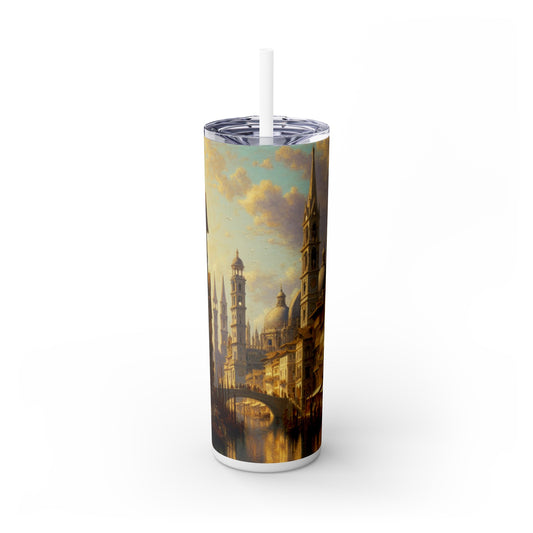 « Riviera Rhapsody : Une ode abstraite à la Méditerranée française » - The Alien Maars® Skinny Tumbler avec paille 20oz Nouvelle peinture européenne