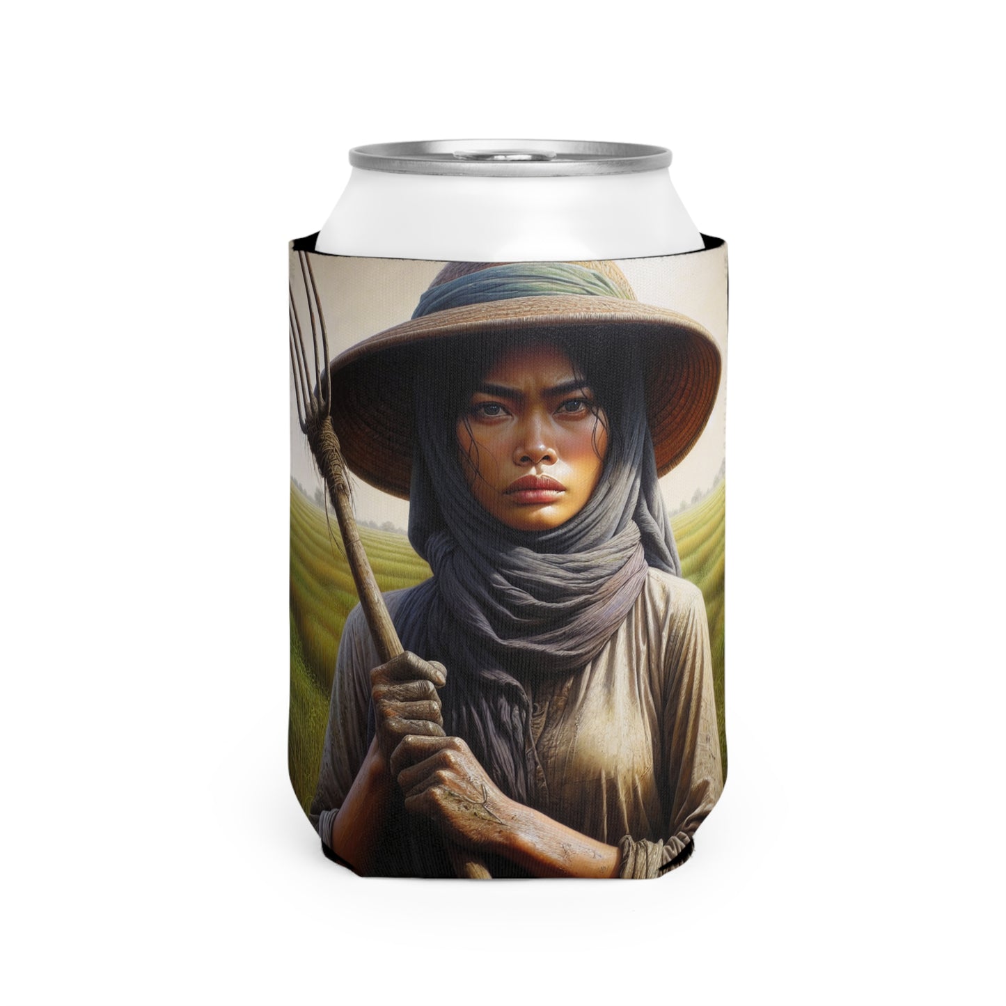 "Farmer in the Fields: A Weathered Reflection" - The Alien Can Cooler Sleeve Realism