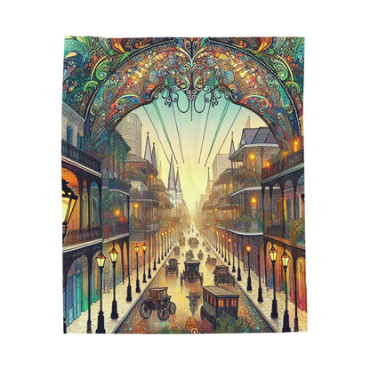 "Vivid Splendor: Una imagen del barrio francés de Nueva Orleans" - La manta de felpa Alien Velveteen estilo Art Nouveau