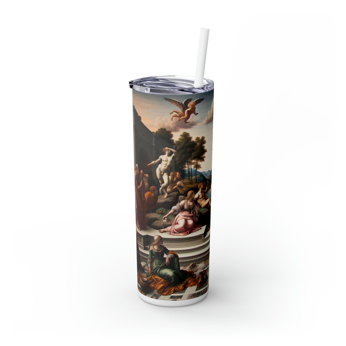 "Divine Enlightenment: A Renaissance Mythological Masterpiece" - The Alien Maars® Skinny Tumbler with Straw 20oz Renaissance