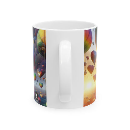 "Horizonte emocional: un paisaje surrealista con globos" - Taza de cerámica The Alien de 11 oz