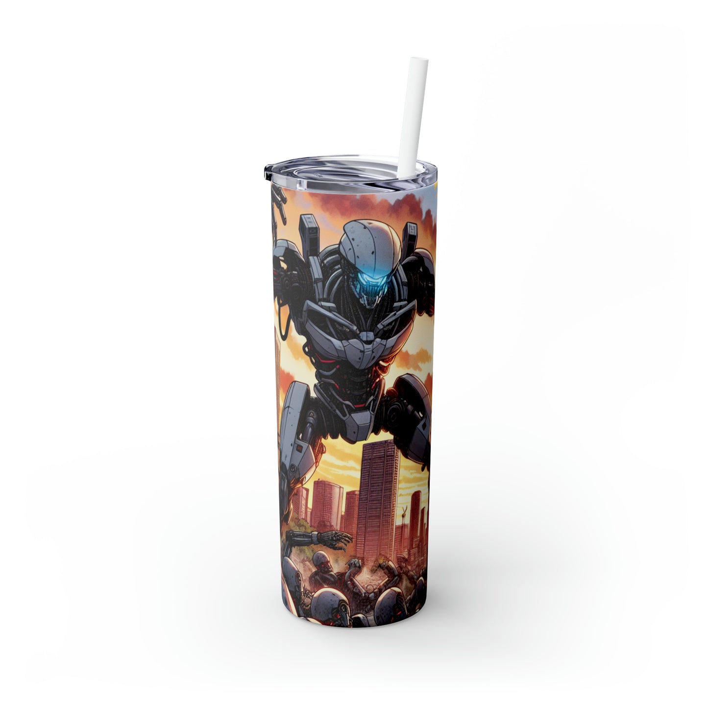 "Girl in Uniform Saves City from Invaders." - The Alien Maars® Skinny Tumbler with Straw 20oz Manga/Anime Art