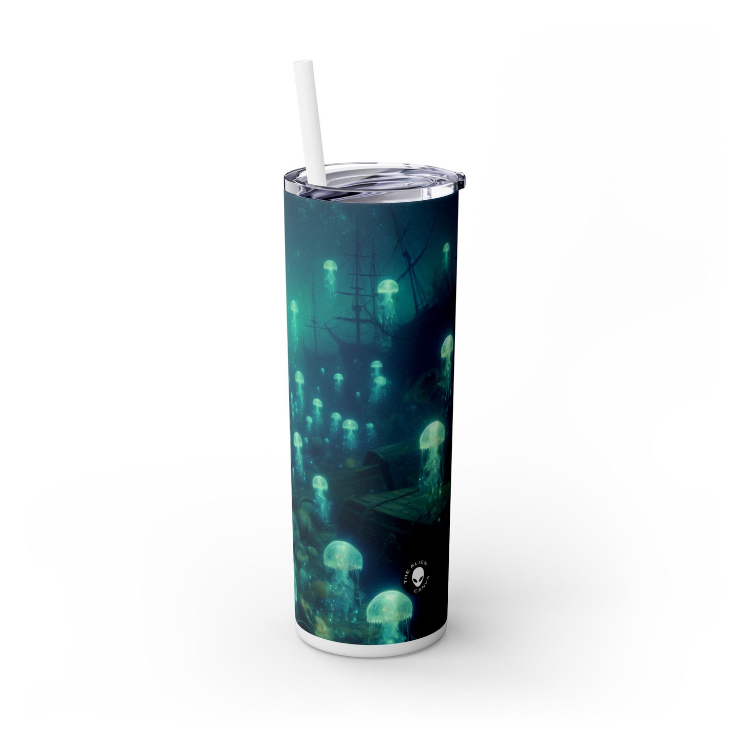 "Glowing Jellyfishes in the Deep" - The Alien Maars® Skinny Tumbler with Straw 20oz