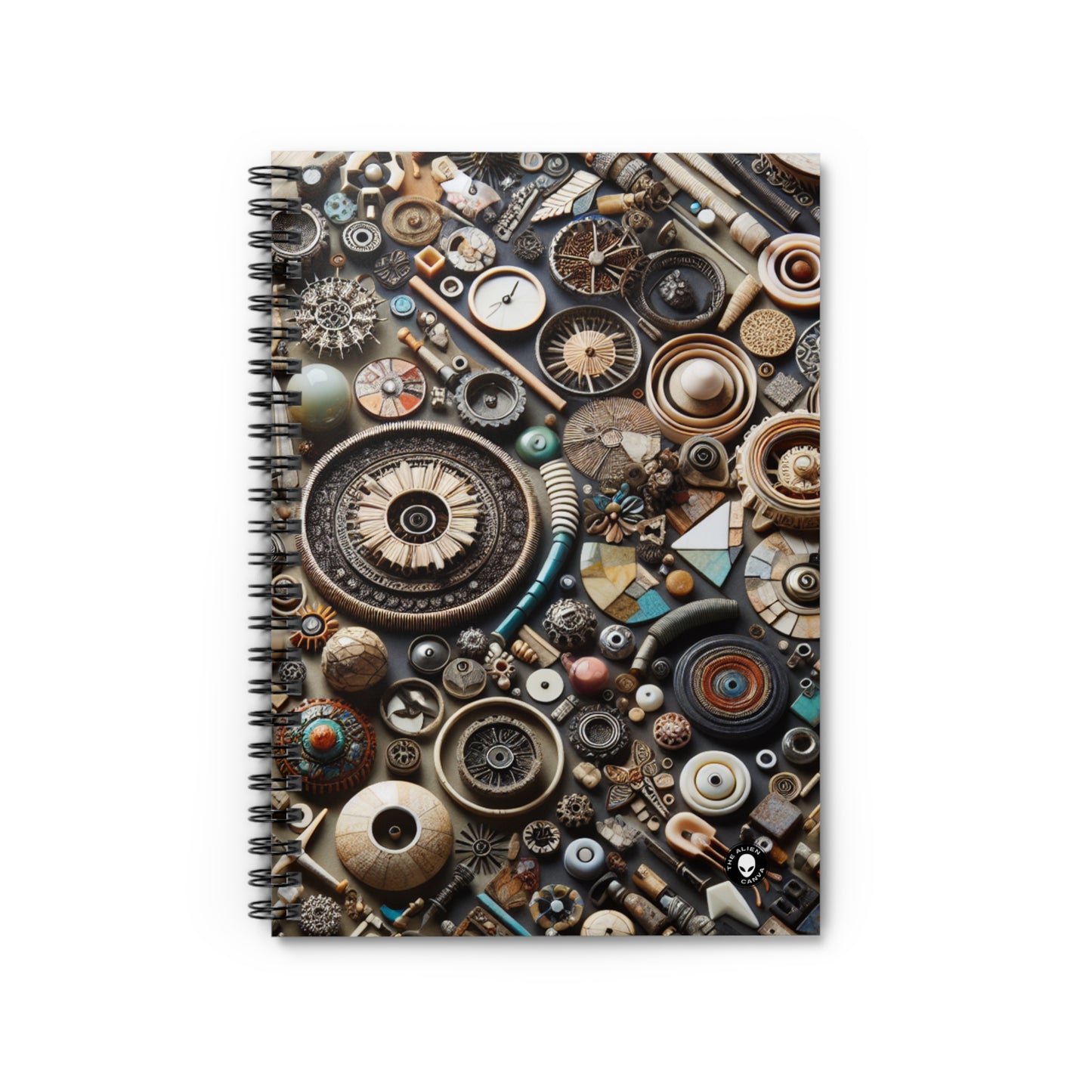 "Nature's Tapestry: Assemblage Art with Found Objects" - The Alien Spiral Notebook (Ruled Line) Assemblage Art