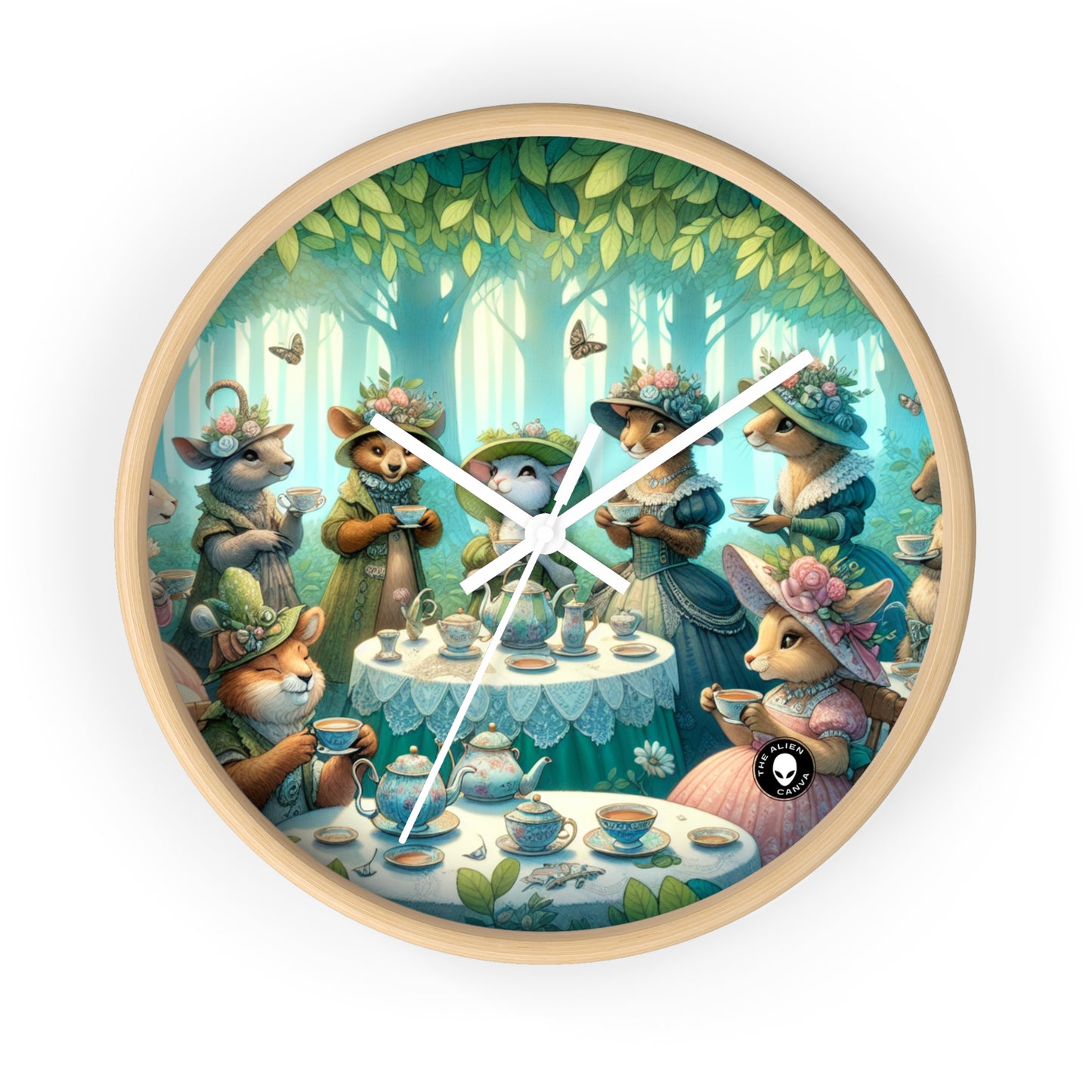 "Fancy Hats and Teacups: A Woodland Tea Party" - The Alien Wall Clock