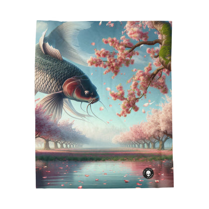 "Koi Fish in Cherry Blossoms: Beauty of Nature" - The Alien Velveteen Plush Blanket