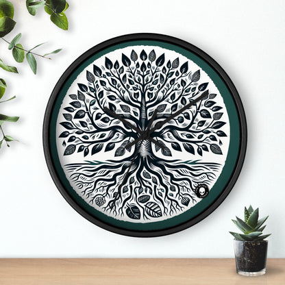 "Modern Woodcut Family Tree" - The Alien Wall Clock Woodcut Printing