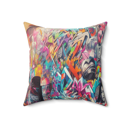 "Neon Horizon: The Vibrant Future Metropolis"- The Alien Spun Polyester Square Pillow Street Art / Graffiti