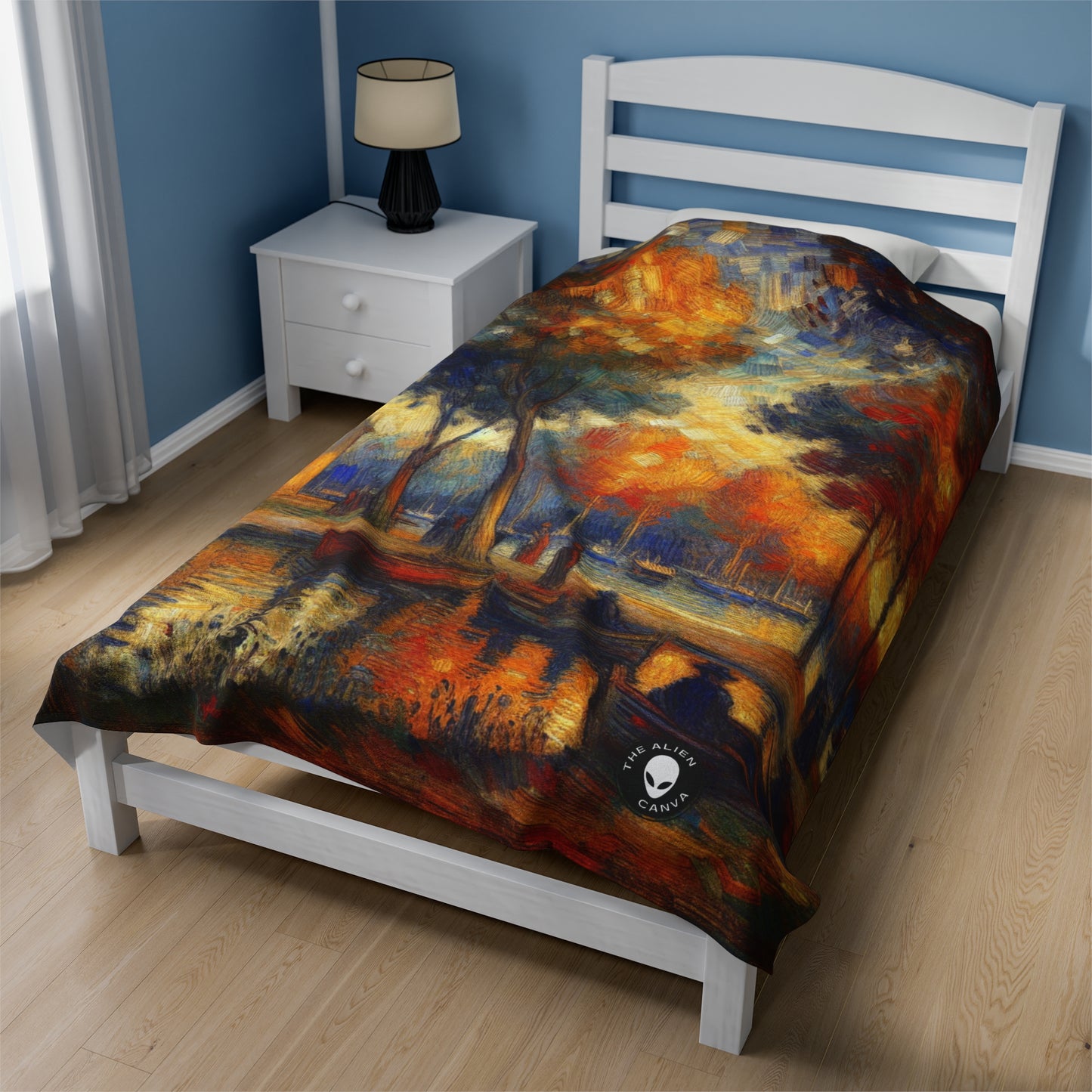 "Rainy Evening: A Post-Impressionist Cityscape" - The Alien Velveteen Plush Blanket Post-Impressionism