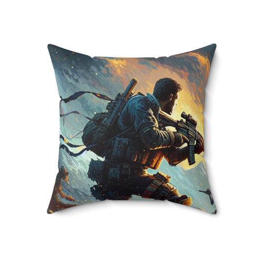 "Recreating a Game-themed Masterpiece" - The Alien Spun Polyester Square Pillow Video Game Art Style