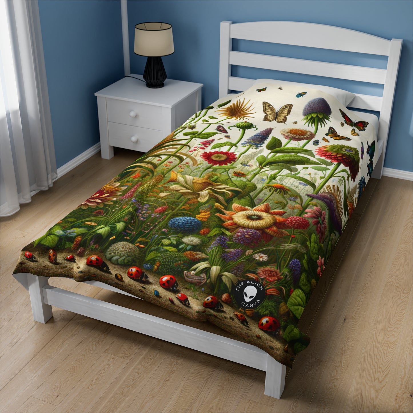 "Enchanted Garden: A Whimsical Scene" - The Alien Velveteen Plush Blanket