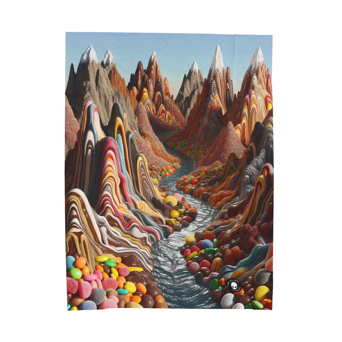 « Candyland : un paysage surréaliste et doux » - La couverture en peluche Alien Velveteen