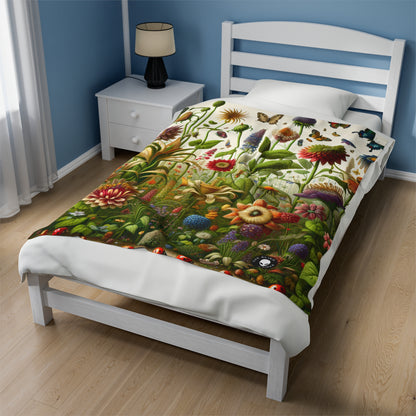 "Enchanted Garden: A Whimsical Scene" - The Alien Velveteen Plush Blanket