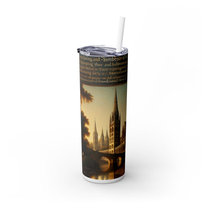 "Intellectual Discourse in the City Square" - The Alien Maars® Skinny Tumbler with Straw 20oz Proto-Renaissance