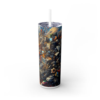 "Nightfall in the Neon City: A Hyper-Realistic Futuristic Metropolis" - The Alien Maars® Skinny Tumbler with Straw 20oz Simulationism