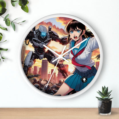 "Chica uniformada salva la ciudad de los invasores". - El reloj de pared alienígena Manga/Anime Art