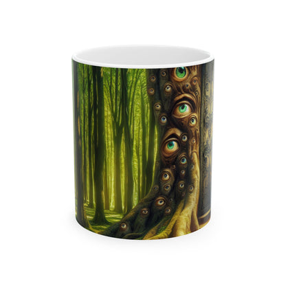 "El bosque vigilante: La puerta encantada" - Taza de cerámica alienígena de 11 oz