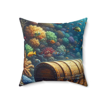 "Beneath the Waves: Treasure in the Coral Reef"- The Alien Spun Polyester Square Pillow