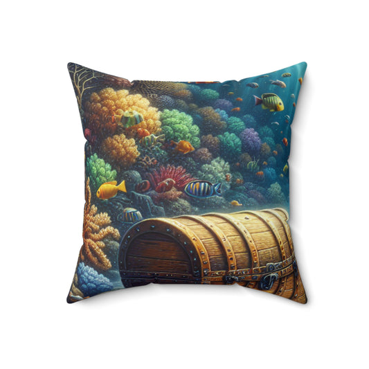 "Beneath the Waves: Treasure in the Coral Reef"- The Alien Spun Polyester Square Pillow