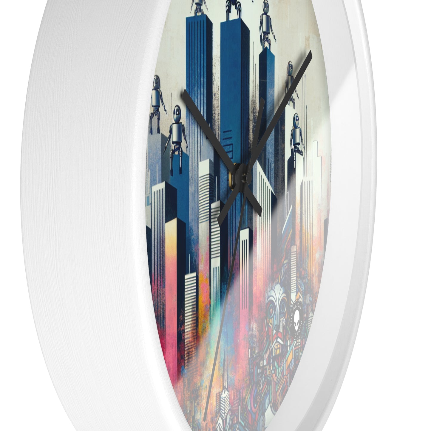 "Robotic Cityscape: A Futuristic Mural" - The Alien Wall Clock Street Art / Graffiti