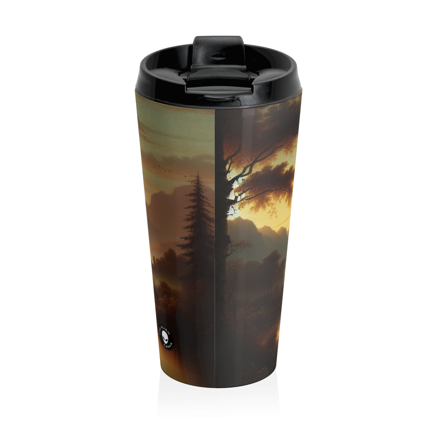 "Misty Morning: Serene Tonalism on a Tranquil Lake" - The Alien Stainless Steel Travel Mug Tonalism