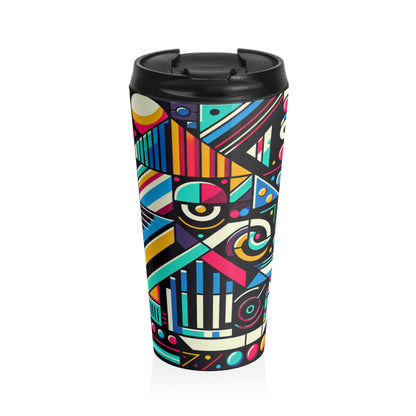 "Neon Geometric Pop" - The Alien Stainless Steel Travel Mug Contemporary Art Style