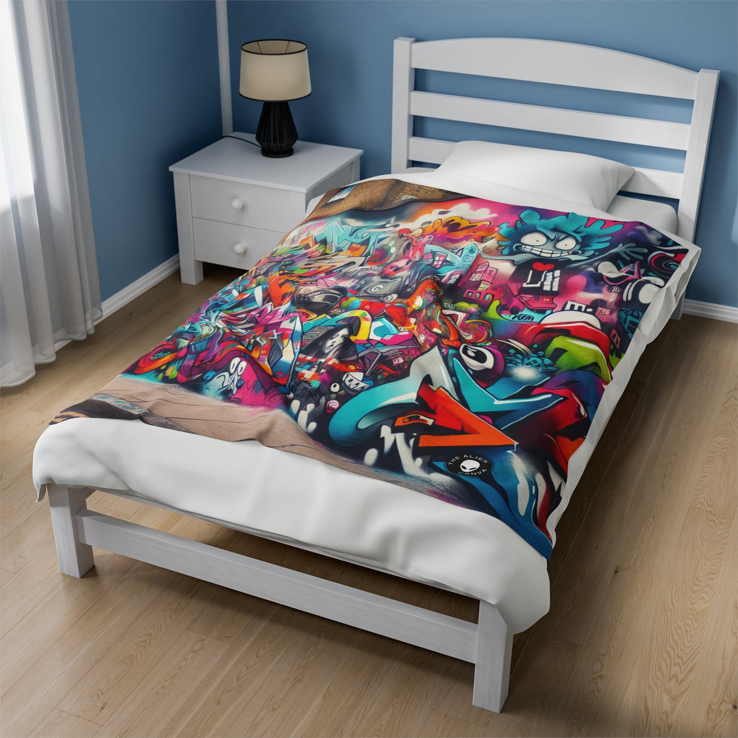 "Neon Horizon: The Vibrant Future Metropolis" - The Alien Velveteen Plush Blanket Street Art / Graffiti