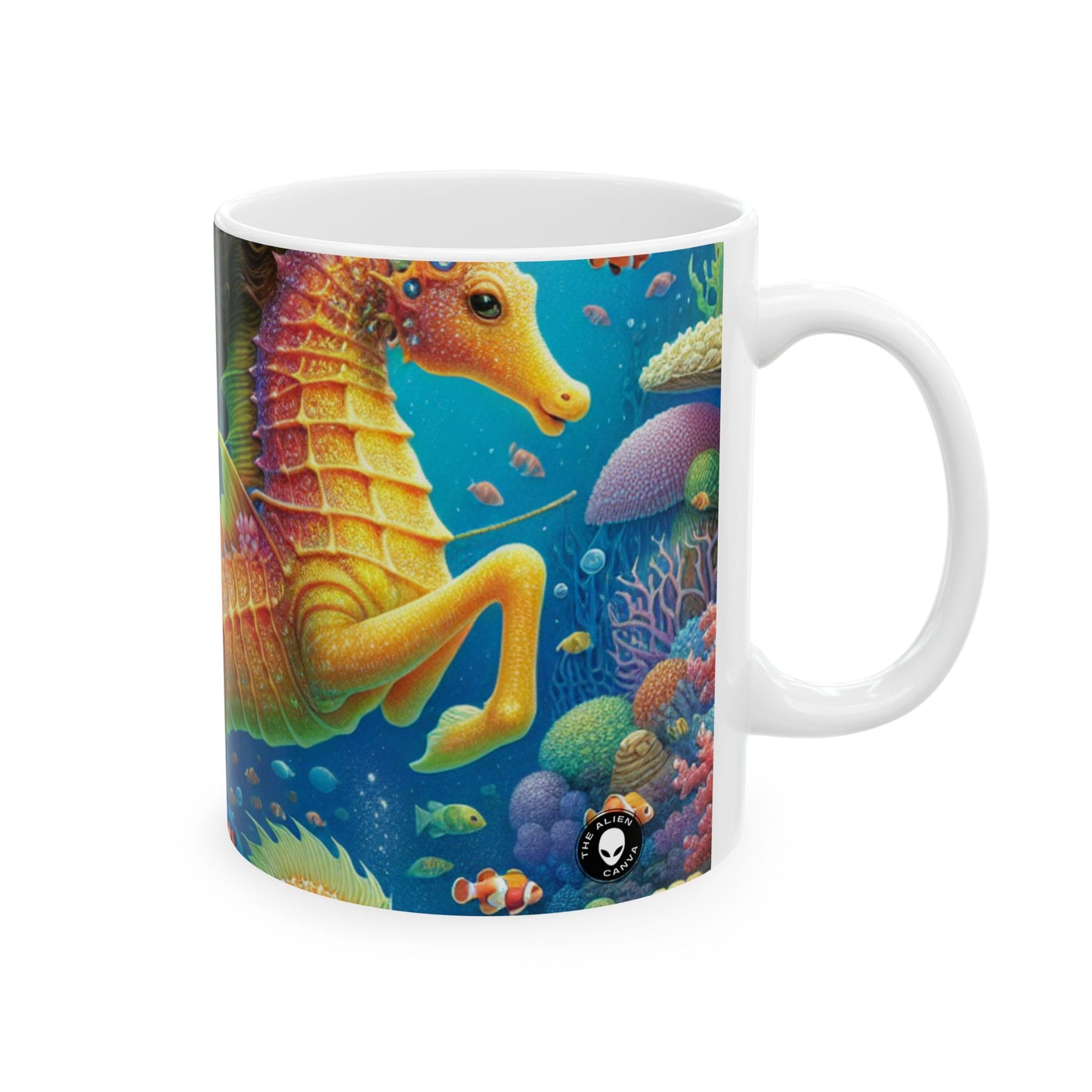 "El mágico viaje de la sirena por los corales": taza de cerámica alienígena de 11 oz