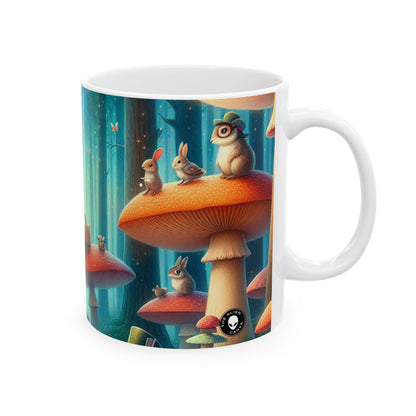 "Mushroom Wonderland: una fiesta de té mágica" - Taza de cerámica alienígena de 11 oz