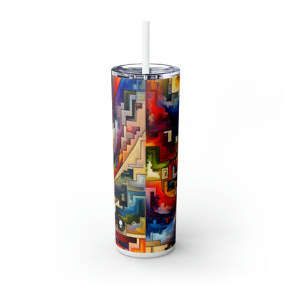 "Serene Blue: Abstract Art with Geometric Shapes" - The Alien Maars® Skinny Tumbler with Straw 20oz Abstract Art