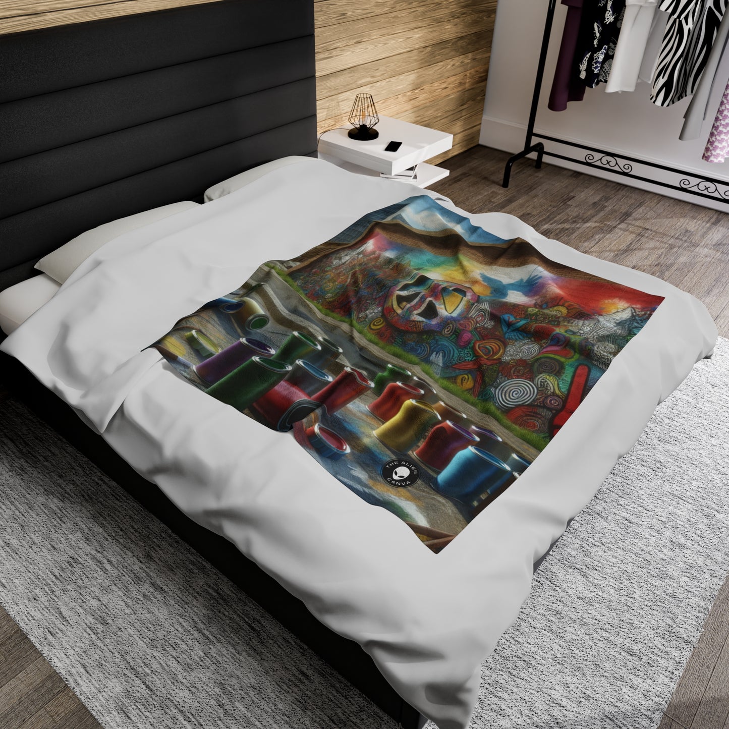 "Galactic Graffiti: A Cosmic Street Art Mural" - The Alien Velveteen Plush Blanket Street Art