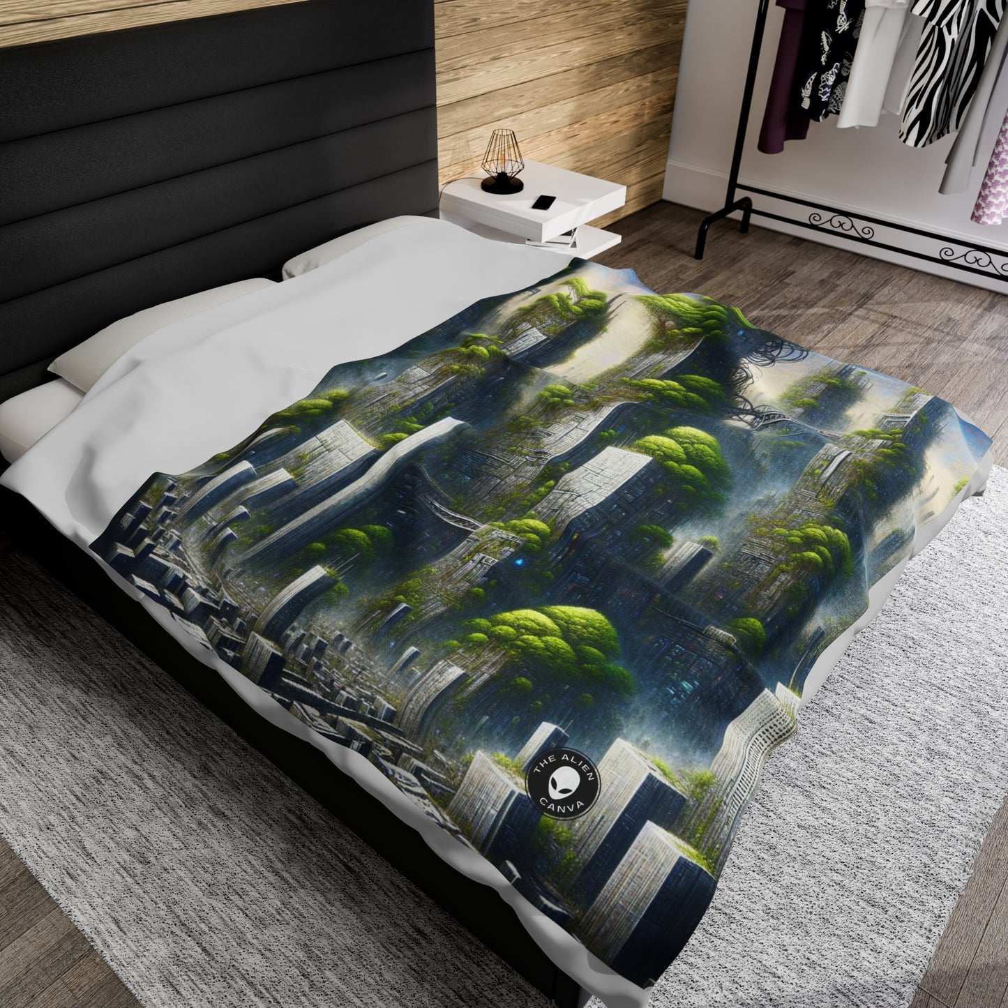 "Biodome Cityscape" - The Alien Velveteen Plush Blanket