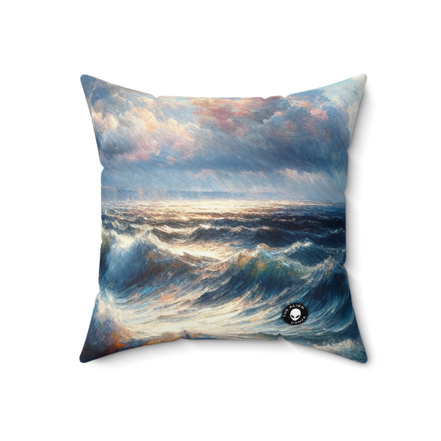 "Storm-Tossed Seas" - The Alien Spun Polyester Square Pillow Impressionism