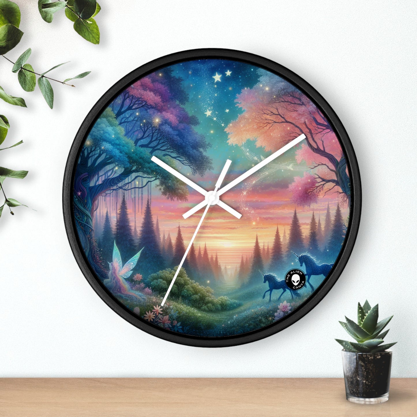 "Enchanted Dusk: A Magical Forest Painting" - The Alien Wall Clock