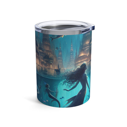 "Atlántida iluminada: una ciudad de criaturas marinas místicas" - Vaso Alien de 10 oz