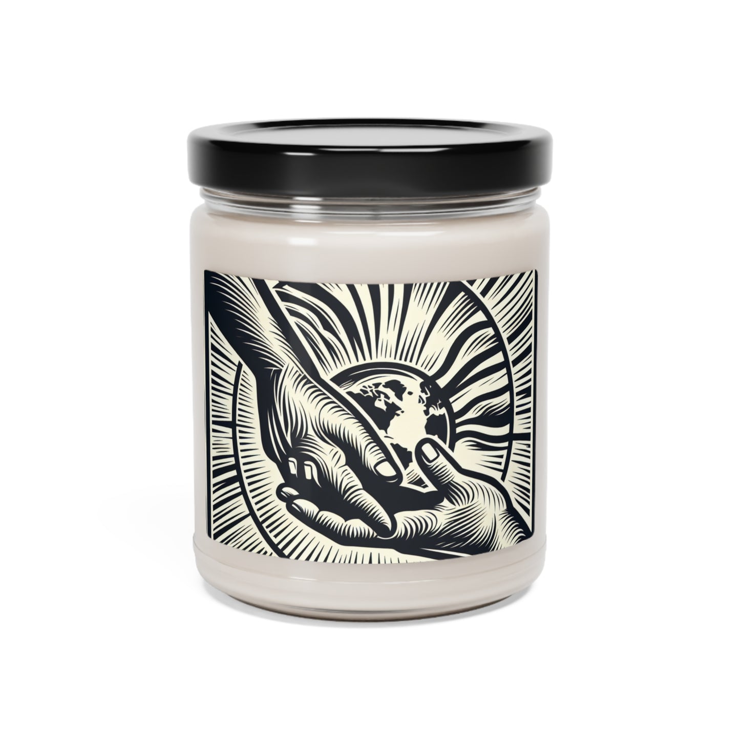 "Uniting Hands, Uniting Nations" - Vela de soja con aroma a extraterrestre, estilo de impresión en madera de 9 oz