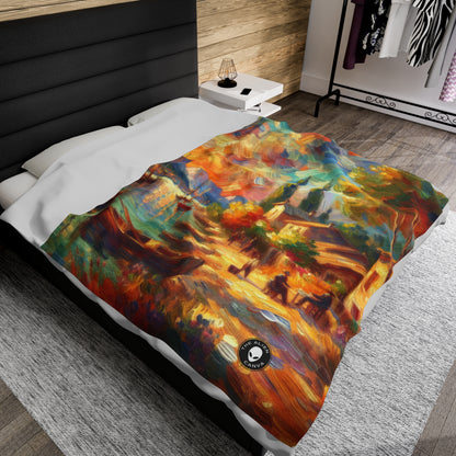 Anochecer dorado: un sereno paseo impresionista junto al agua - The Alien Velveteen Plush Blanket Impressionism