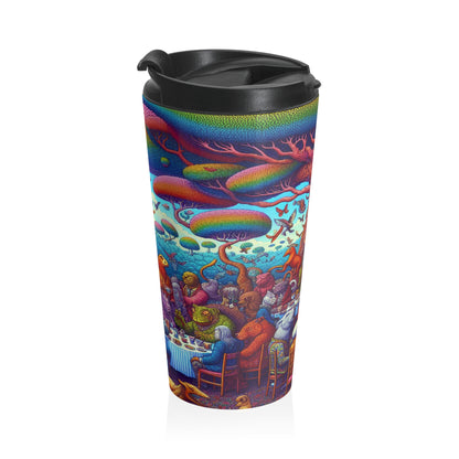 "Animal Tea Party in a Rainbow Wonderland" - The Alien Stainless Steel Travel Mug