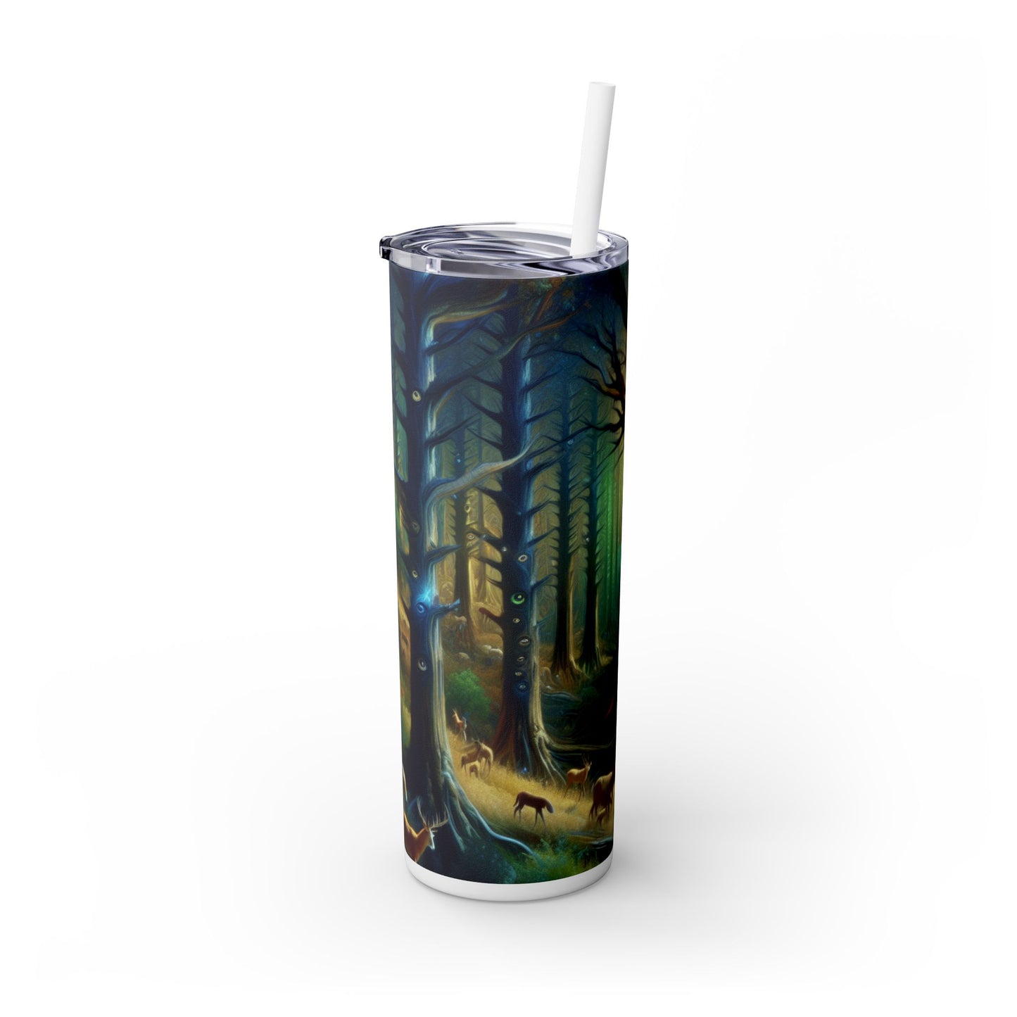 "Bosque vigilante: los árboles con ojos" - Vaso delgado con pajita de 20 oz de Alien Maars®