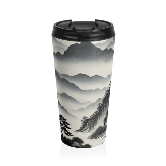 "Harmonious Ink: Capturing the Tranquility of a Zen Garden" - The Alien Stainless Steel Travel Mug Ink Wash Painting