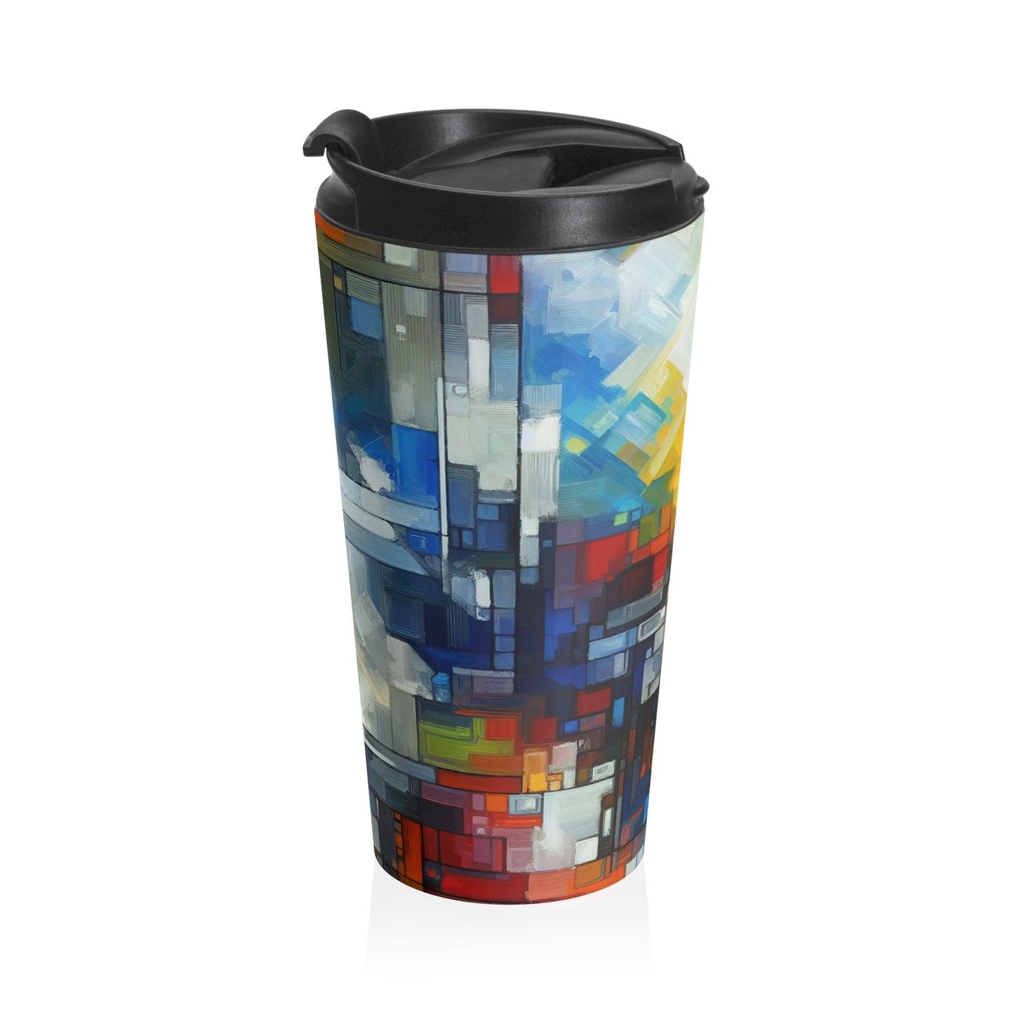 "Optimistic Progress: An Abstract Artwork" - The Alien Stainless Steel Travel Mug Abstract Art